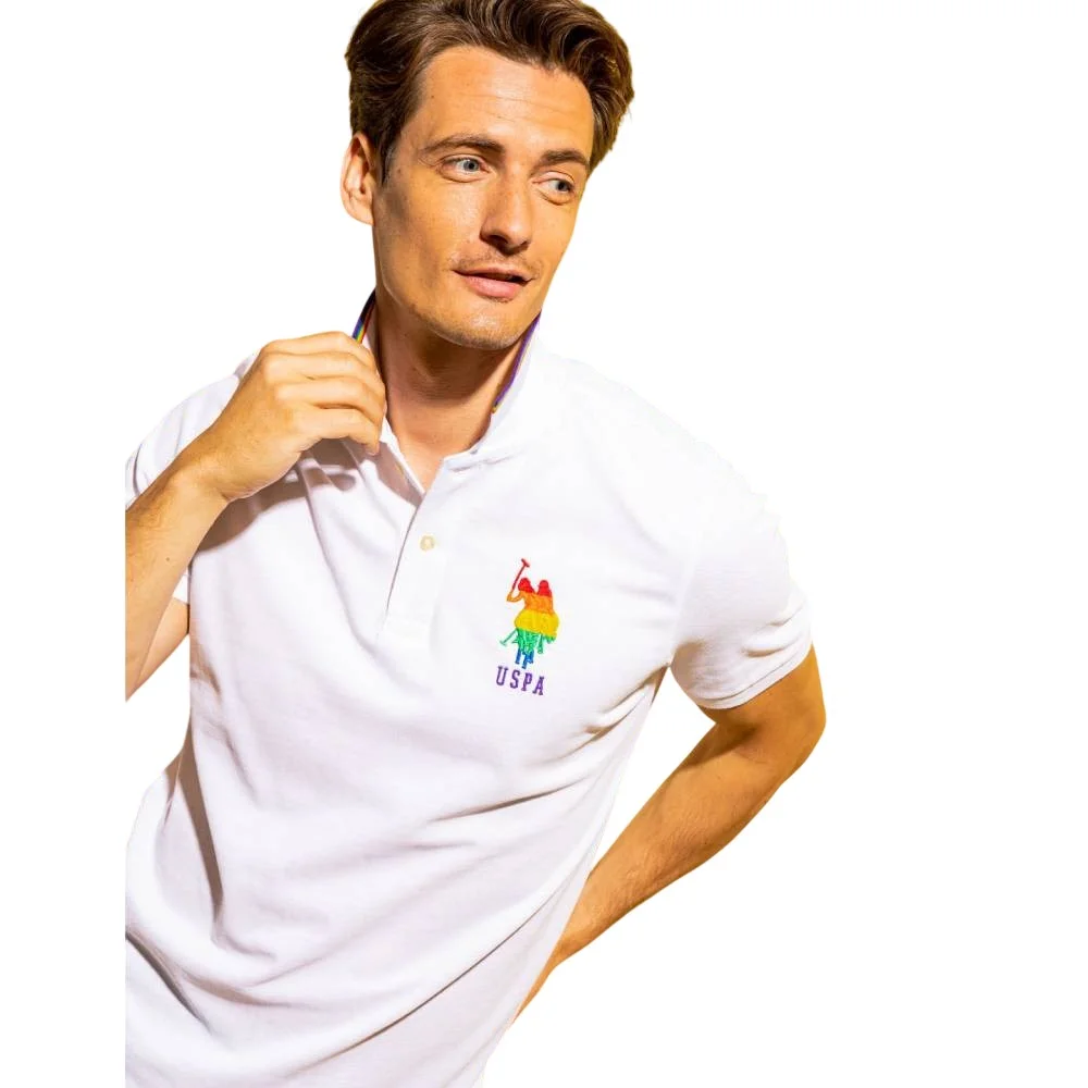 Мужская футболка-поло U.S. Polo Assn. Pride Rainbow Trim Pique, белый
