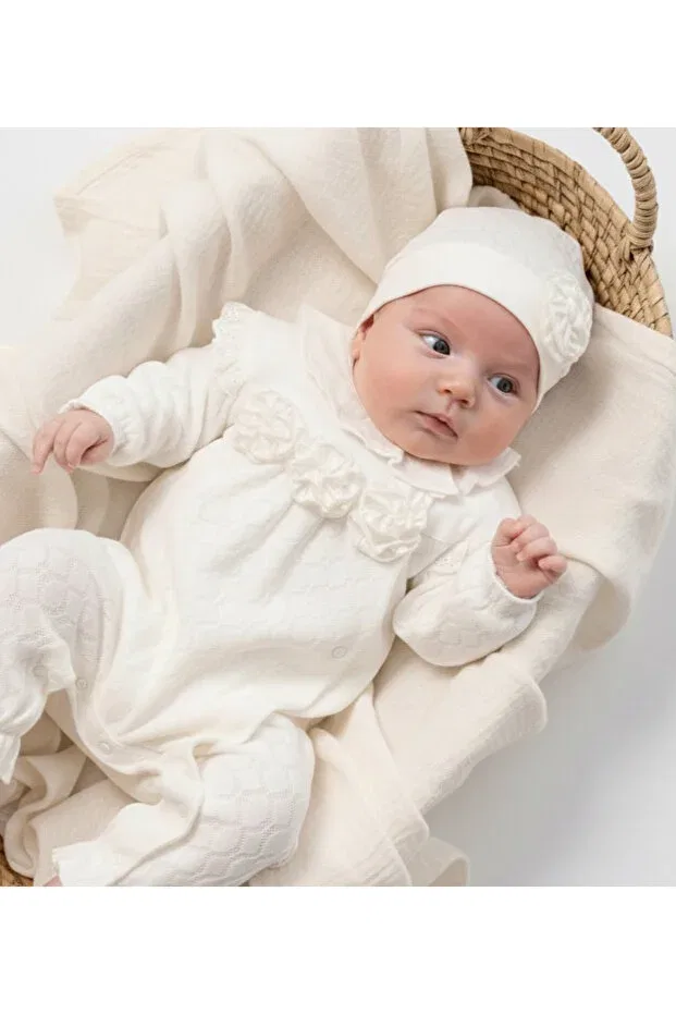 Детское боди-комбинезон с длинным рукавом Mira elegance floral ruffle Cherub Baby, Ecru — фото 3