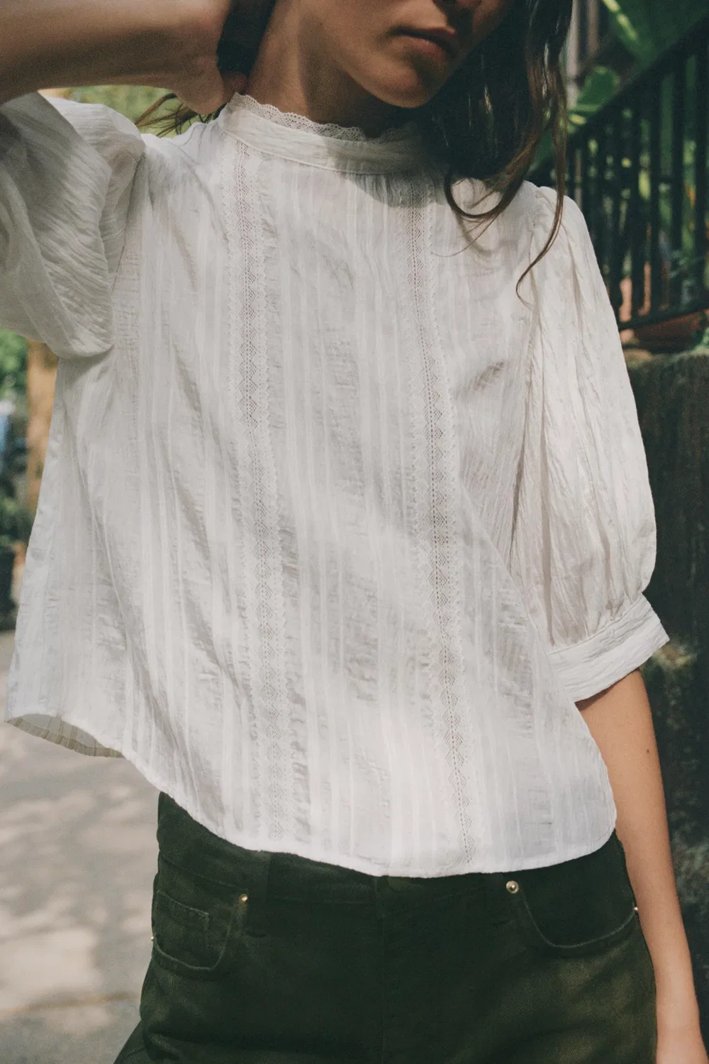 Романтическая кружевная рубашка ZARA, White — фото 2