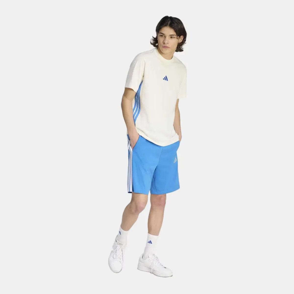 Мужская футболка, Essentials 3 Stripes, adidas, белый — фото 3