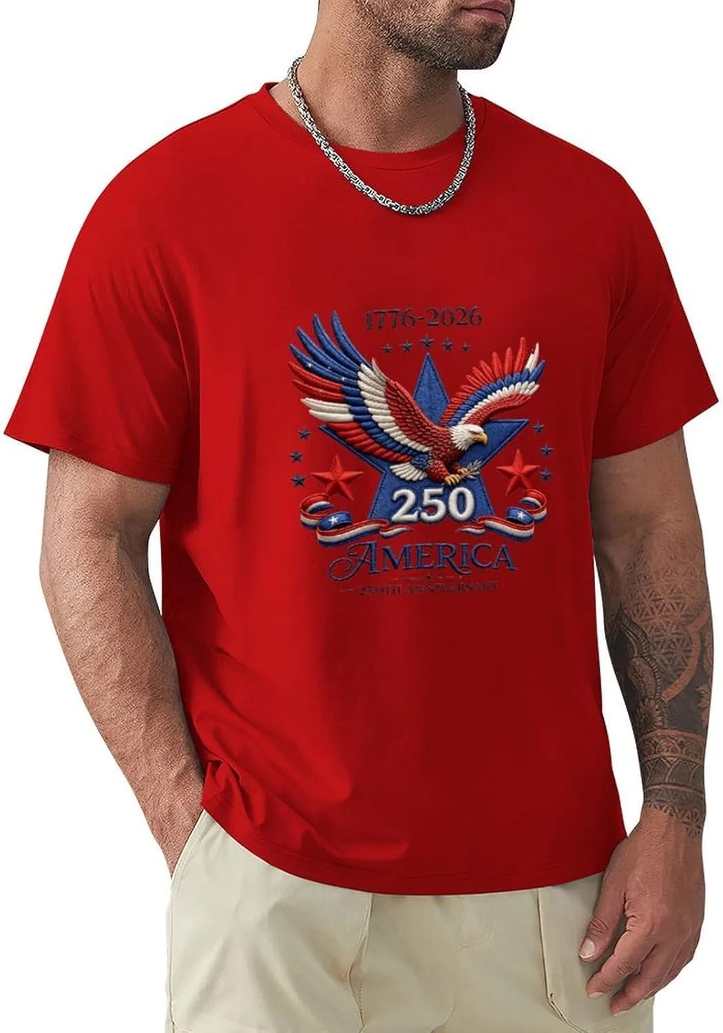 Футболка мужская с принтом America's 250th Anniversary, хлопок, Red-style-3