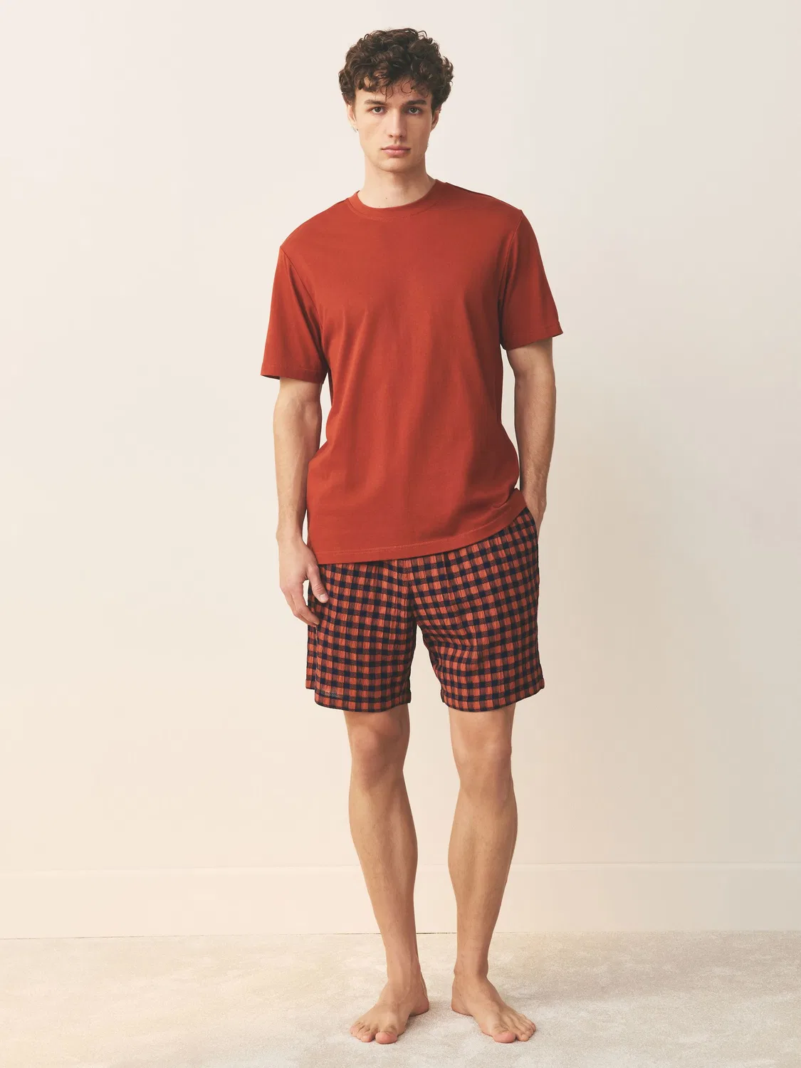 Пижама с коротким рукавом, клетчатая, Rust Brown Woven Next, ржаво-коричневый