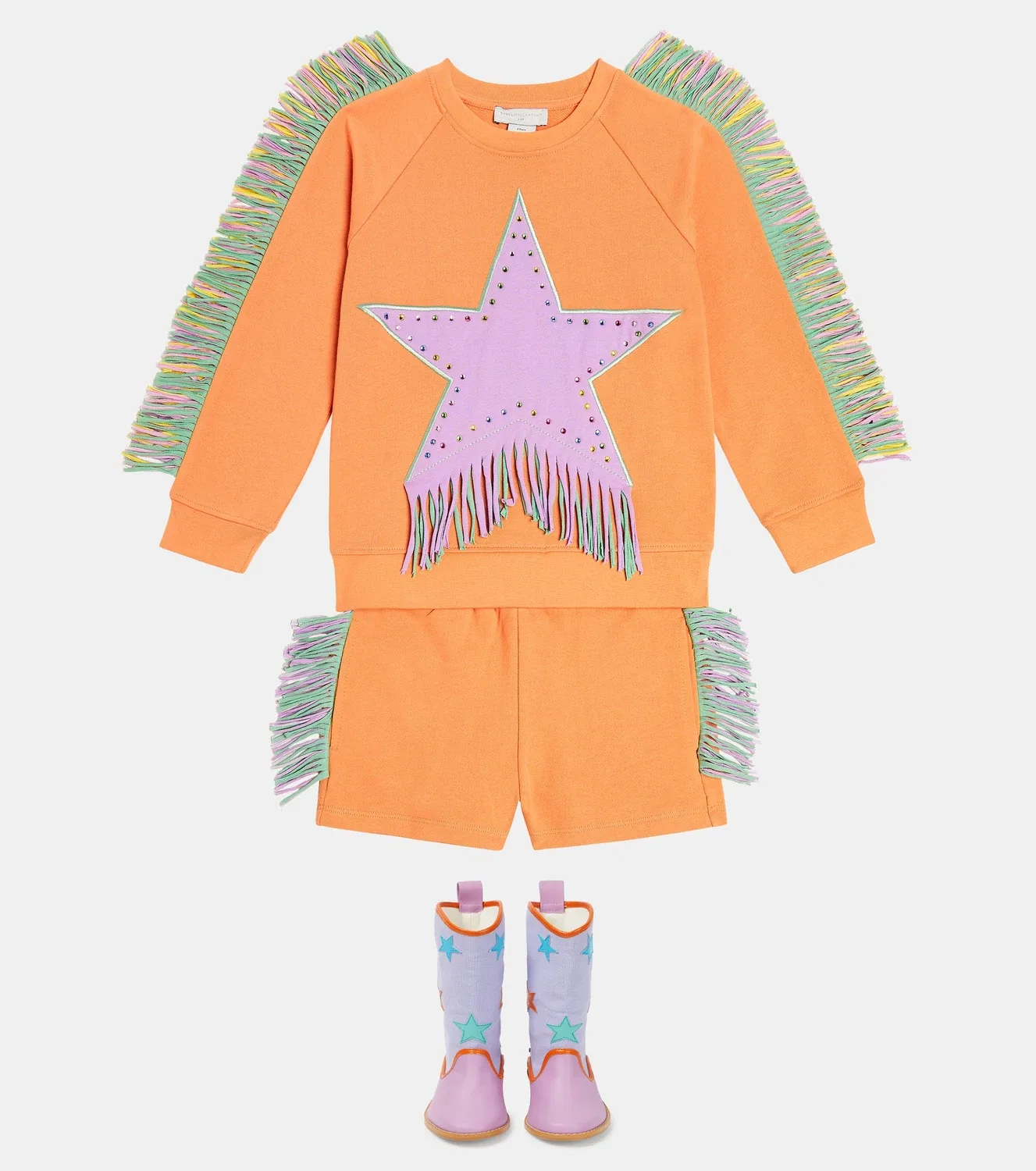 Свитшот хлопковый с бахромой Stella Mccartney Kids, розовый — фото 2
