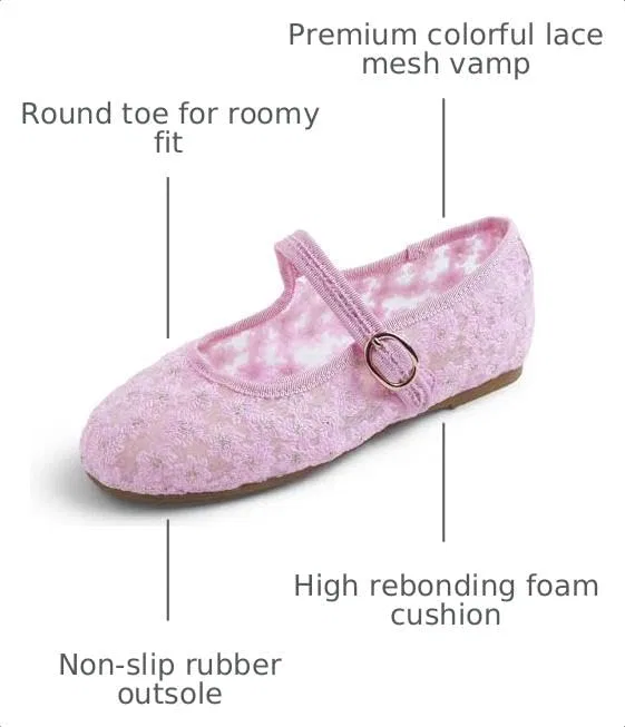 Детские балетки для девочек с кружевом FEVERSOLE, Pink Lace Loop Maryjane — фото 3