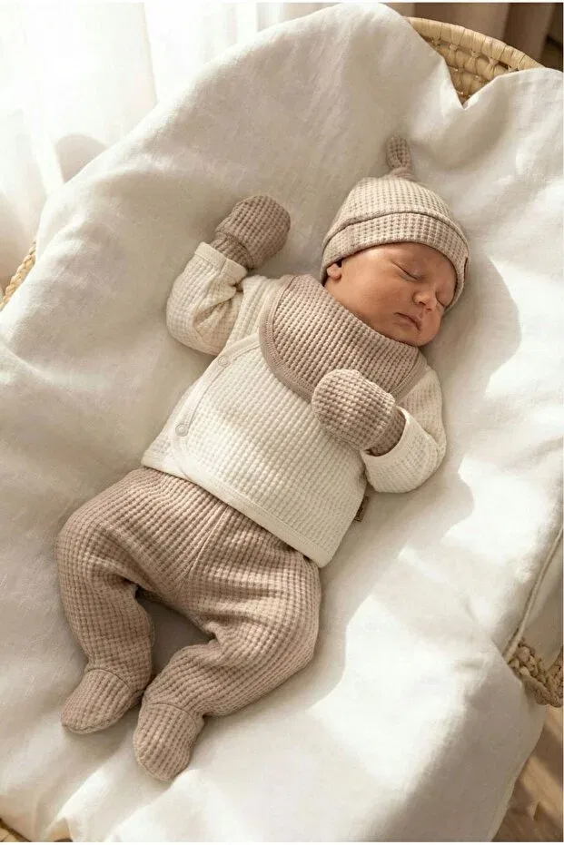 Детский комплект одежды для новорожденных с сотовым узором Yukobaby Bebeğiniz Için En Doğalı, Brown