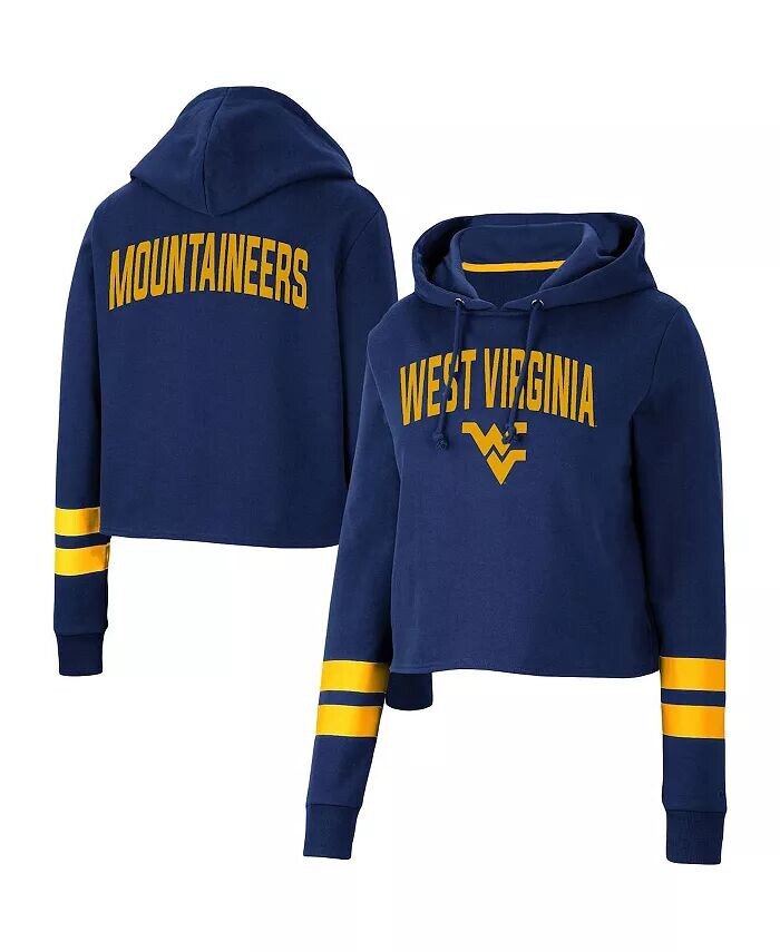 

Женский укороченный пуловер с капюшоном темно-синего цвета West Virginia Mountaineers Throwback Stripe Colosseum