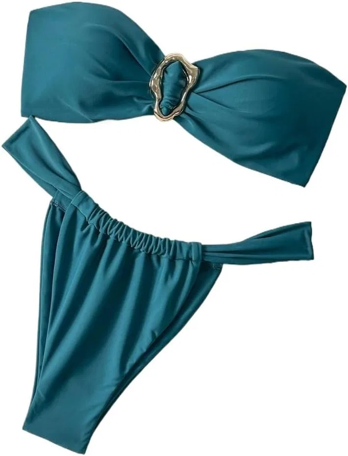 Женский бикини-сет бандо с низкой посадкой, Teal Blue