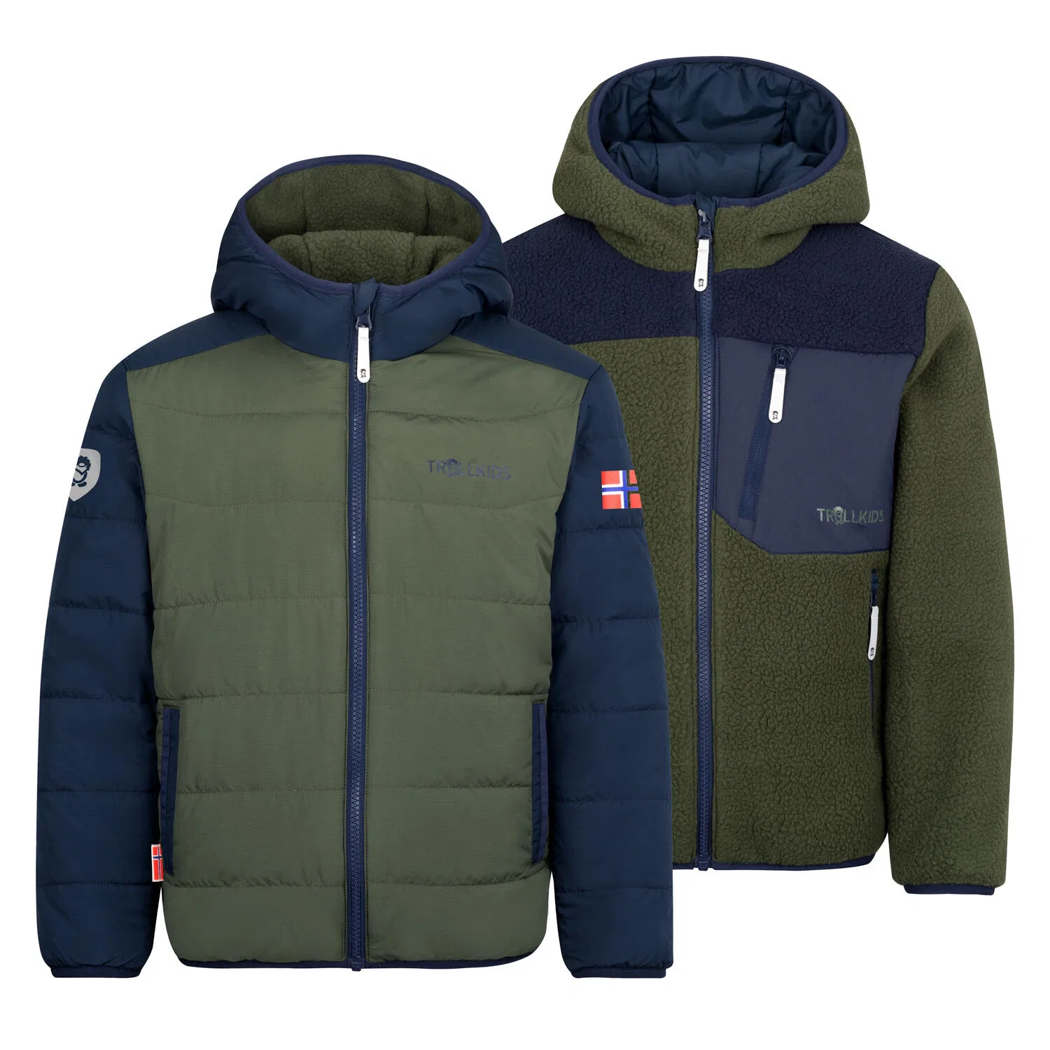 Детская ветрозащитная куртка Sandvika Turnover Jacket Trollkids, Khaki / Navyblau