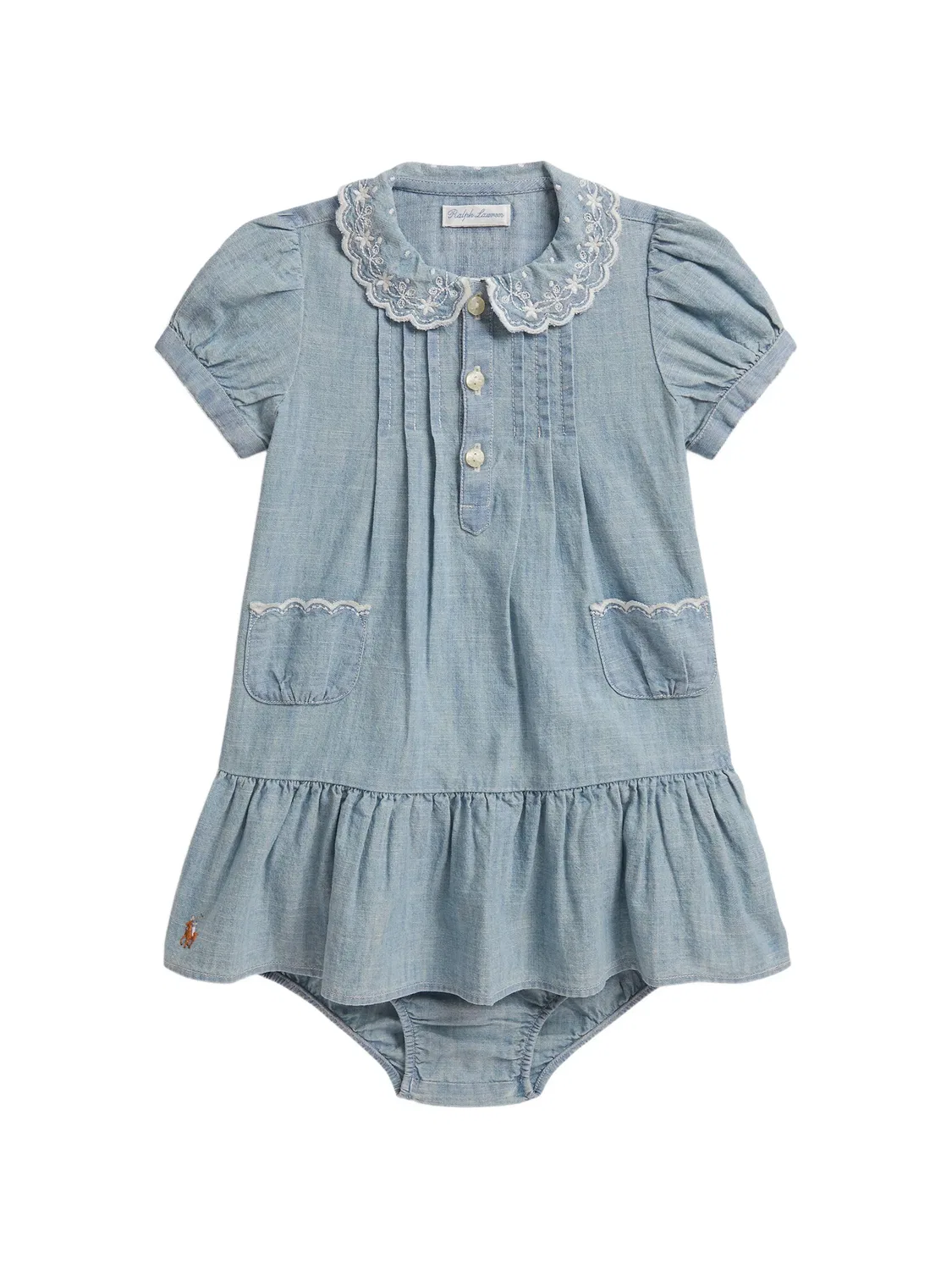 Платье с оборками и вышивкой Polo Ralph Lauren Kids, синий