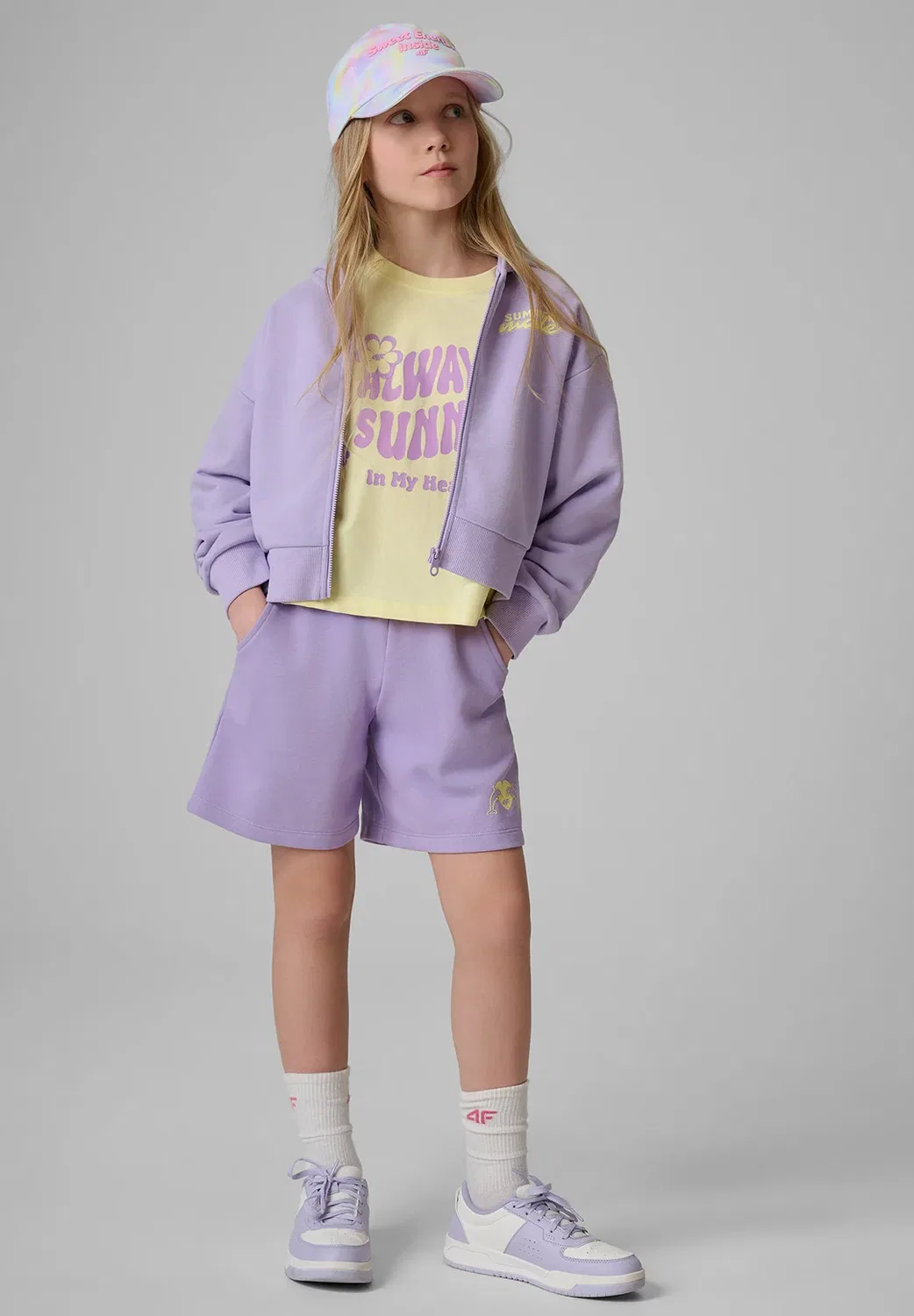 Bluza dresowa свободная z kapturem dziewczęca - толстовка на молнии 4F, Light Violet