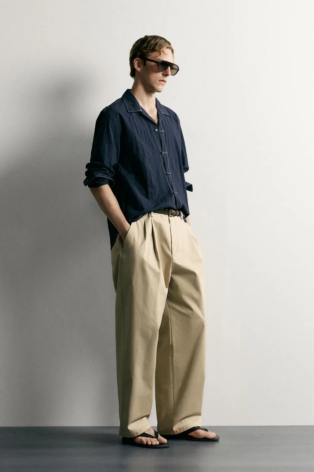 Рубашка свободного кроя с застежкой в виде лягушки. ZARA, Navy blue — фото 4