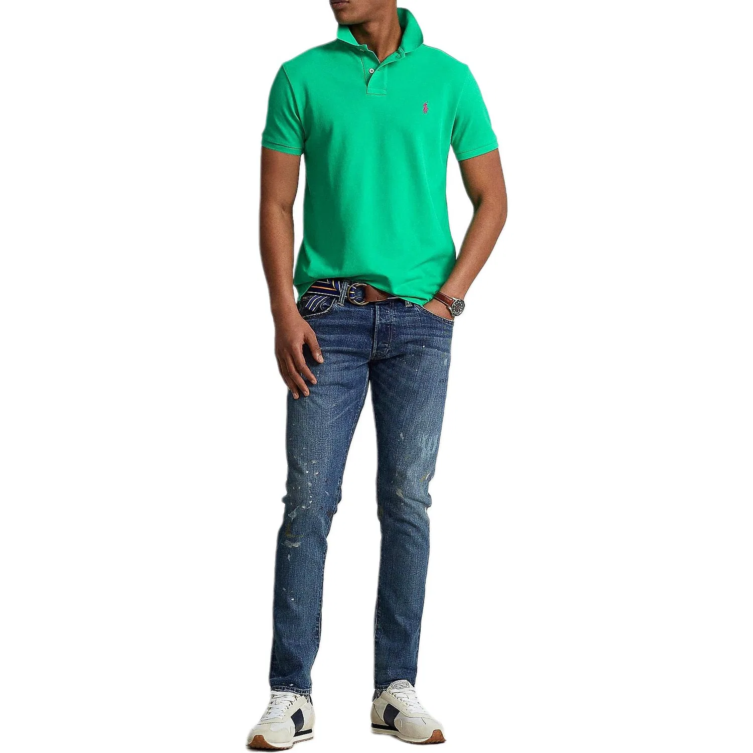 Мужское поло Slim Fit Polo Ralph Lauren, Зеленый — фото 4
