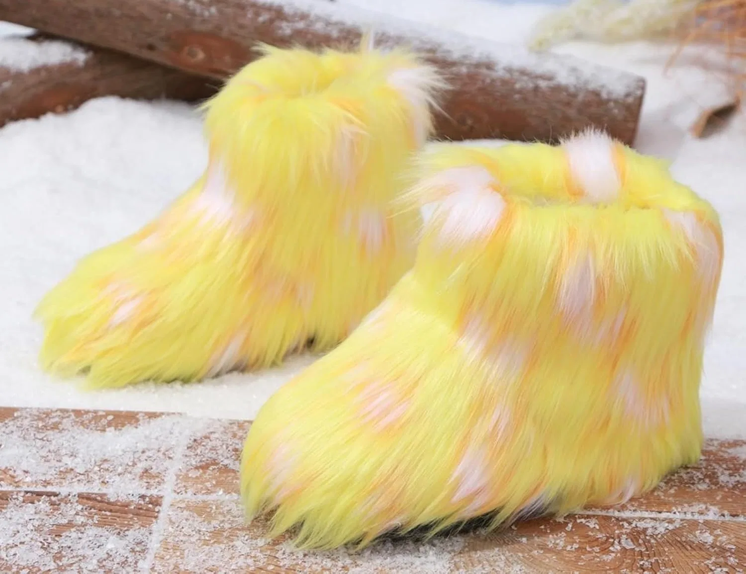 Детские зимние сапоги для девочек с меховой подкладкой FUNCOS, Yellow White — фото 2