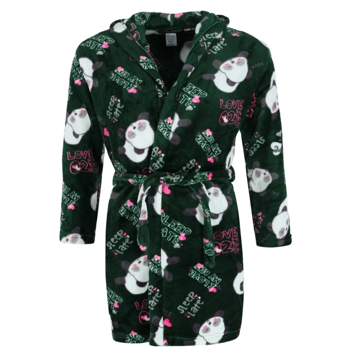Детский халат с капюшоном с принтом Panda Print 5 More Minutes, Green