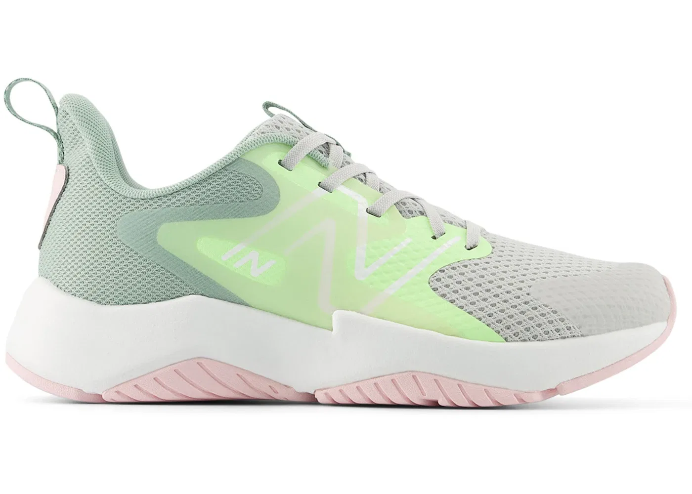 Детские кроссовки с шнуровкой New Balance Rave Run v2 Lace, Grey Matter Mint Flash Mosaic Green
