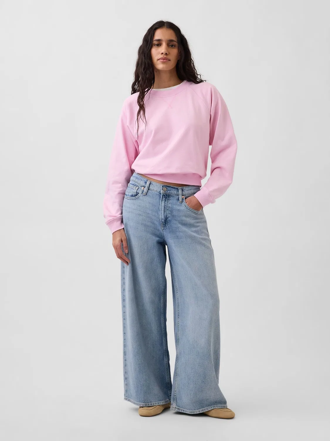 Свитшот оверсайз, французский футер, VintageSoft Raglan Gap, розовый — фото 3