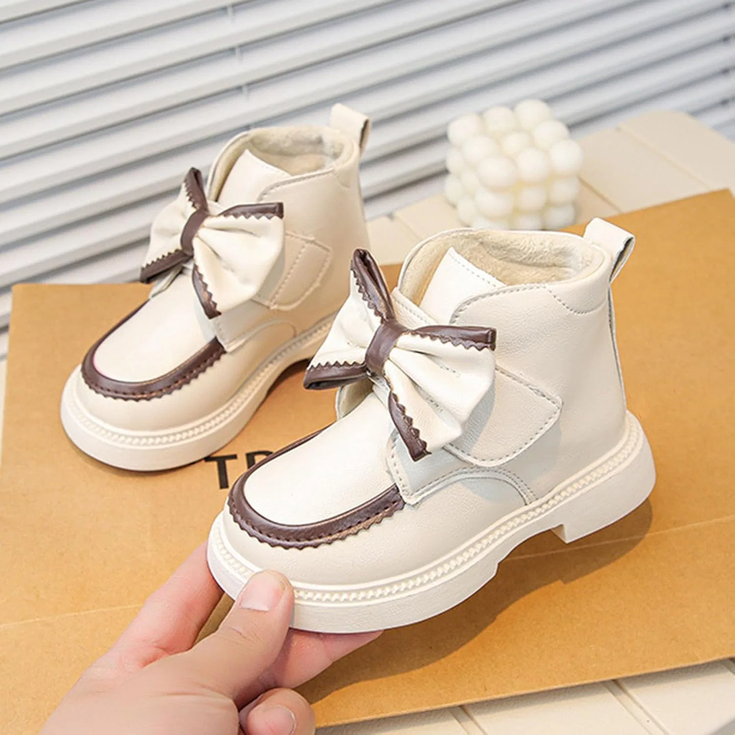 Детские зимние ботинки для девочек с мехом Zzalalana, Beige — фото 2