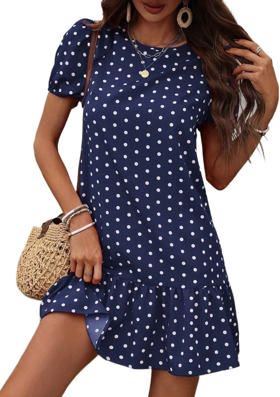 Женское повседневное платье с воланами и горошком, Navy Blue