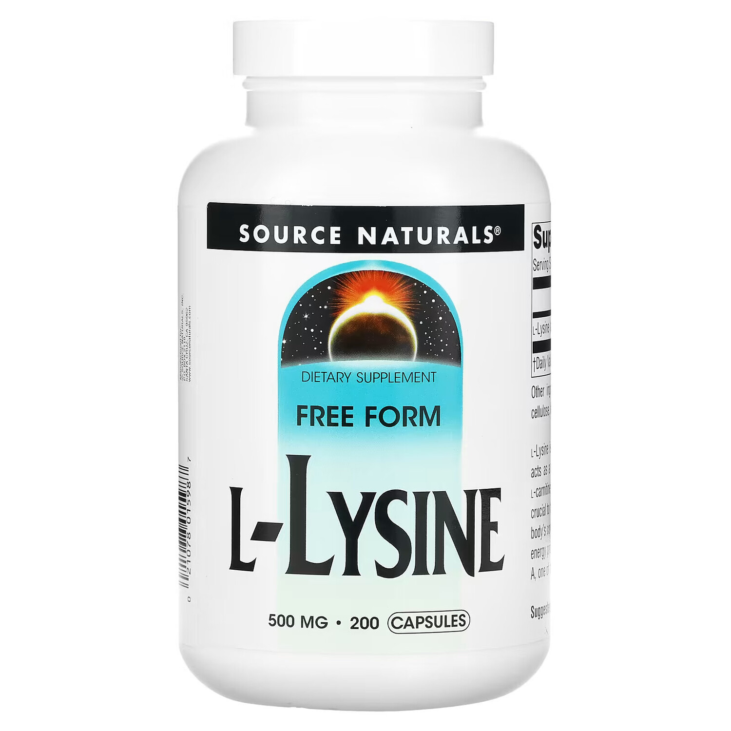 

Source Naturals, L-лизин, 500 мг, 200 капсул