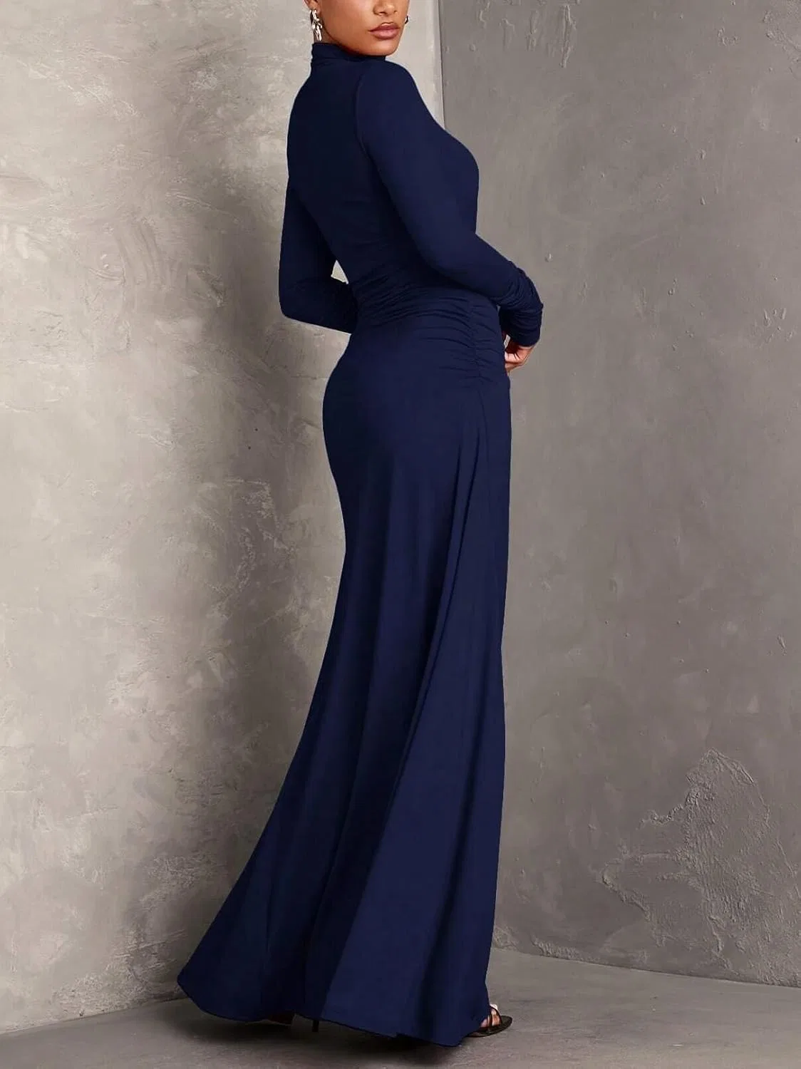 Женское элегантное платье с воротником-стойкой, Navy Blue — фото 2