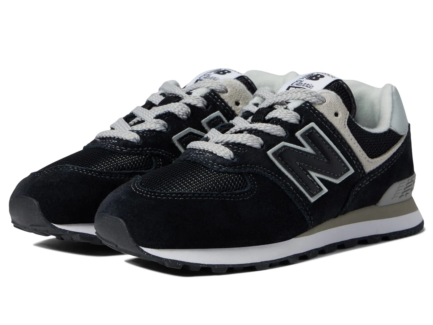 Детские кроссовки для девочек из замши New Balance 574 Heritage Vintage Pack, Black White Grey Wide