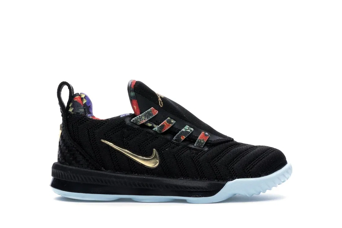 Детские кроссовки для мальчиков с высокой посадкой Nike LeBron 16 Watch the Throne Nike, Black/Metallic Gold-Rose Frost