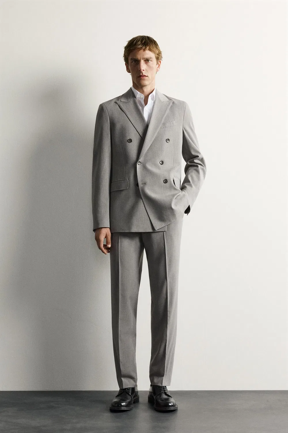 Блейзер из полосатого двубортного костюма ZARA, Grey marl