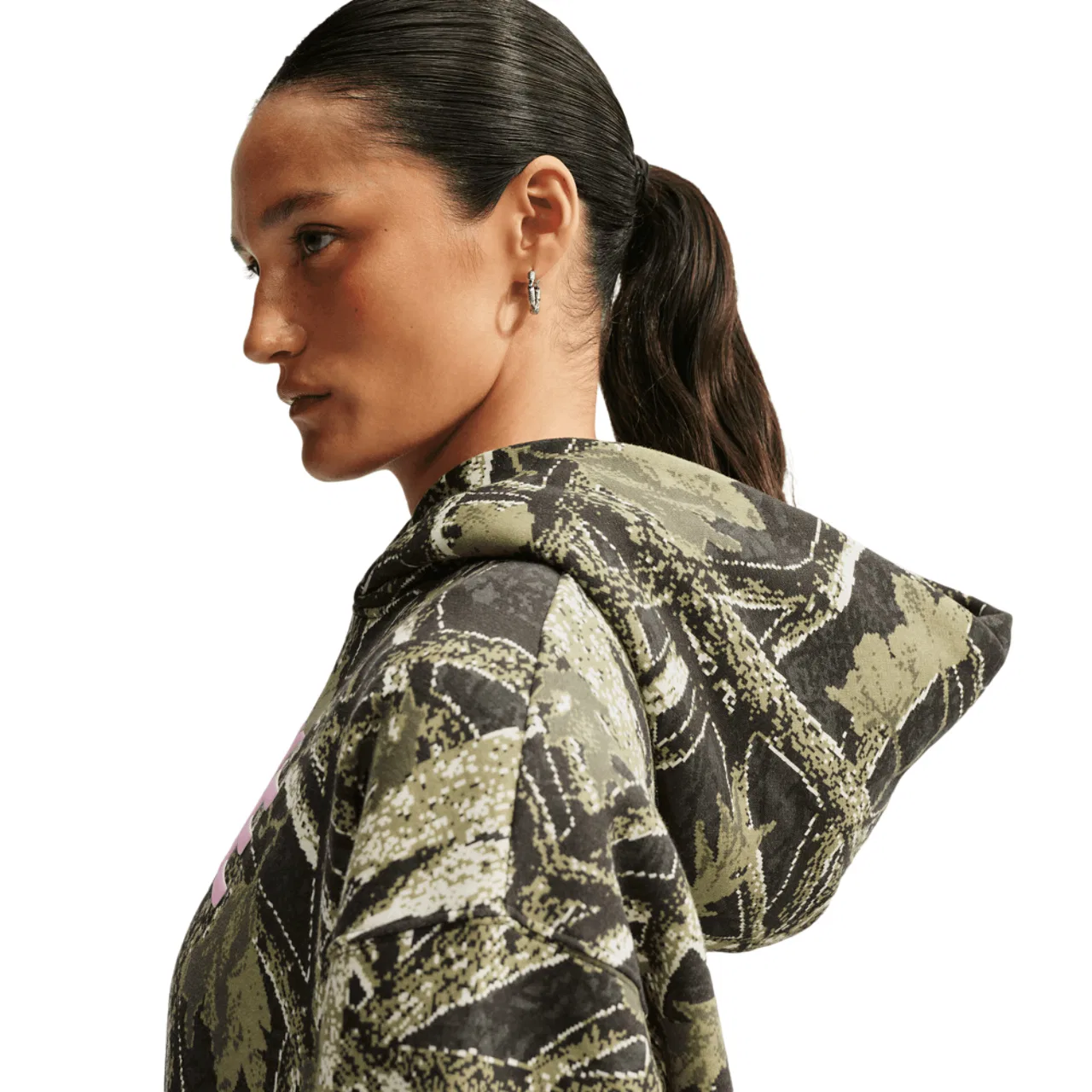 Женский худи оверсайз с камуфляжным принтом Nike Studio Fleece, Camo Pink — фото 3