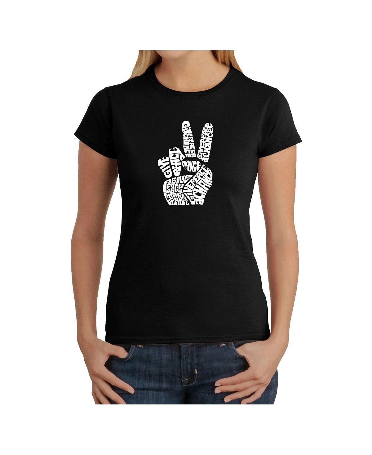 

Женская футболка word art - peace fingers LA Pop Art, черный