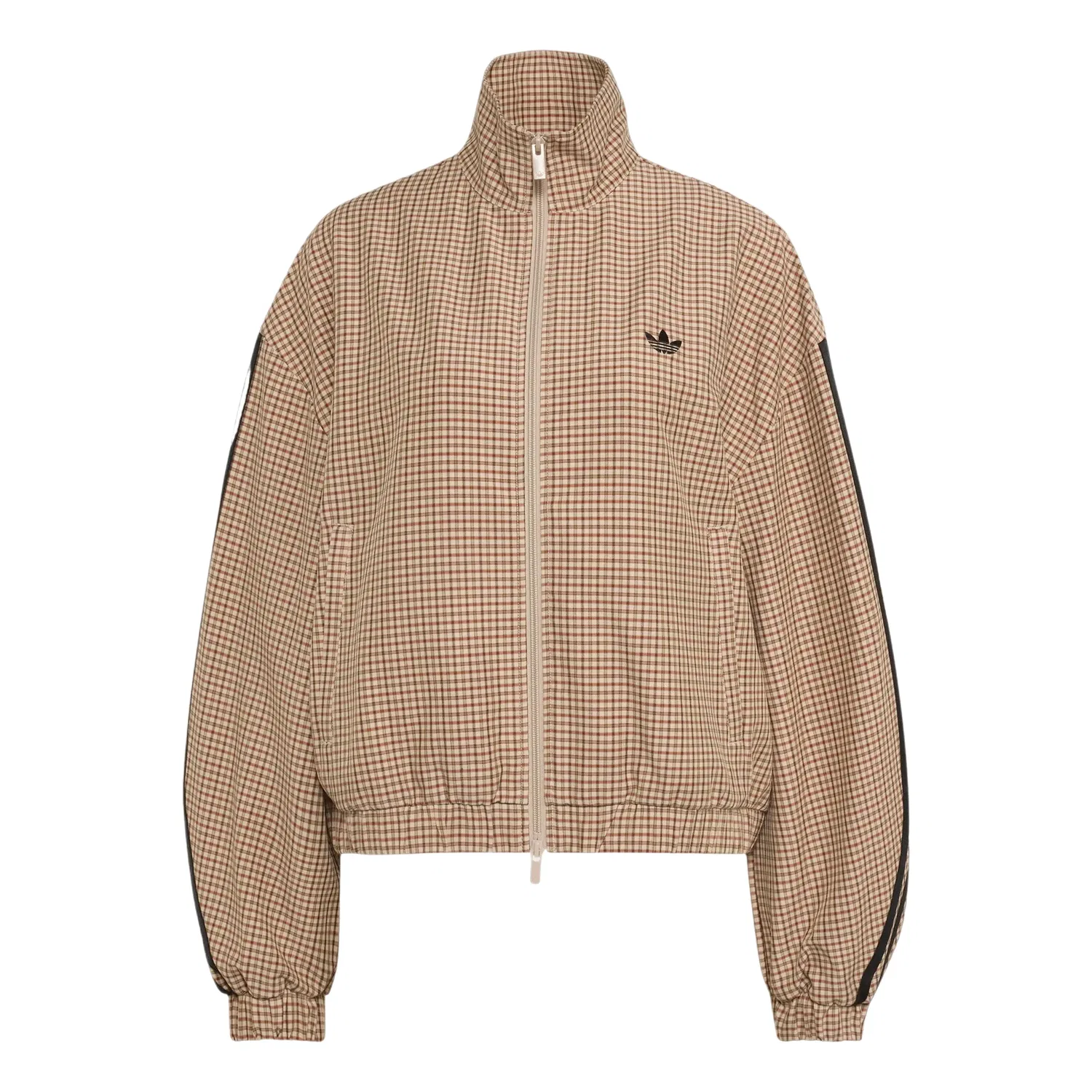 Женская куртка Checks Track Top Asia SIzing 'Crystal Linen Aurora Coffee Orbit Green' adidas, Crystal Linen/Aurora Coffee/Orbit Green