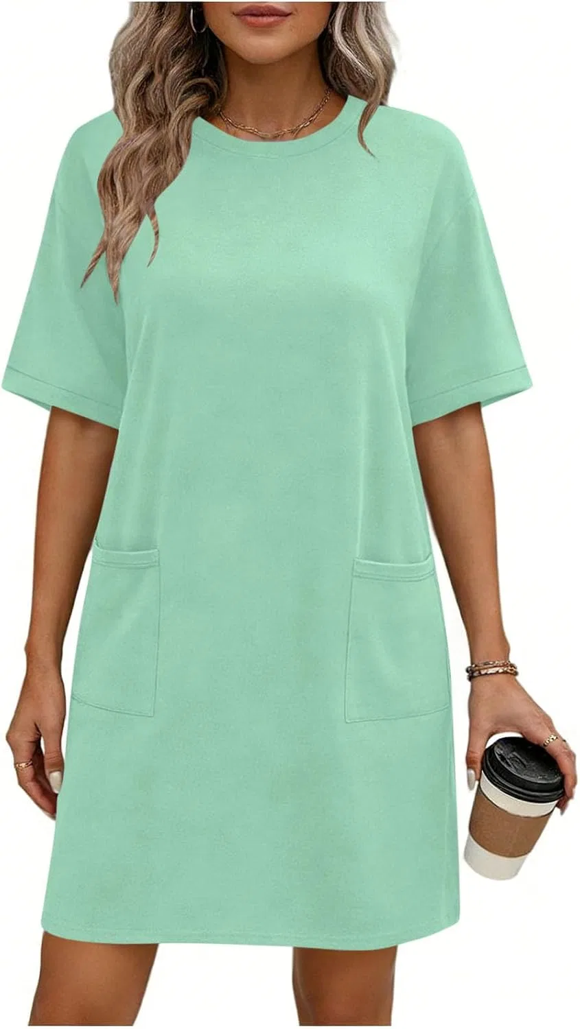 Женское платье-футболка с карманами, Mint Green