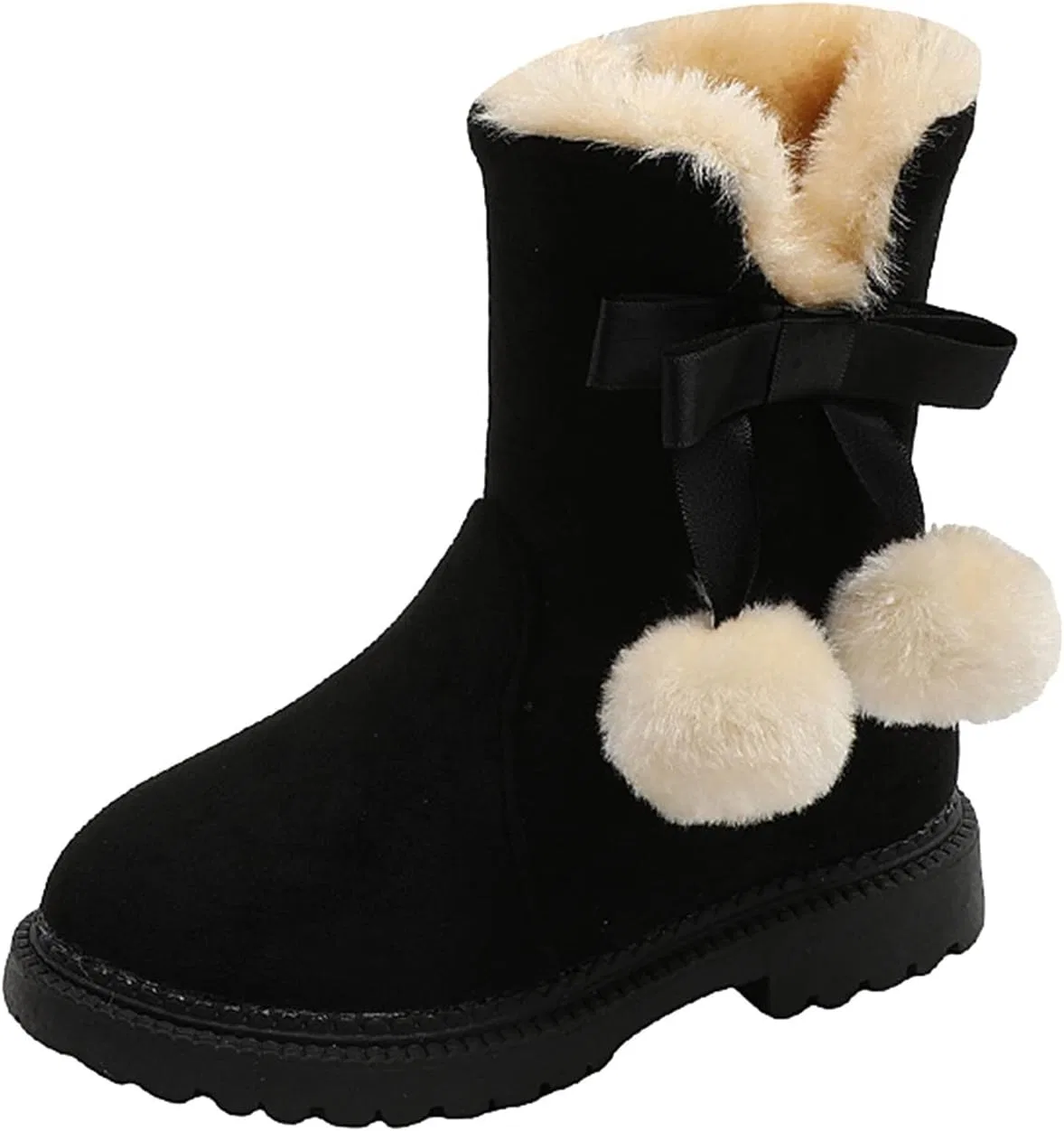 Детские зимние сапоги для девочек с принтом, модель Winter Little Girls Slip Resistant Faux Fur Lined Winter Snow Boots Non Slip Warm Comfortable Solid Boot, Black