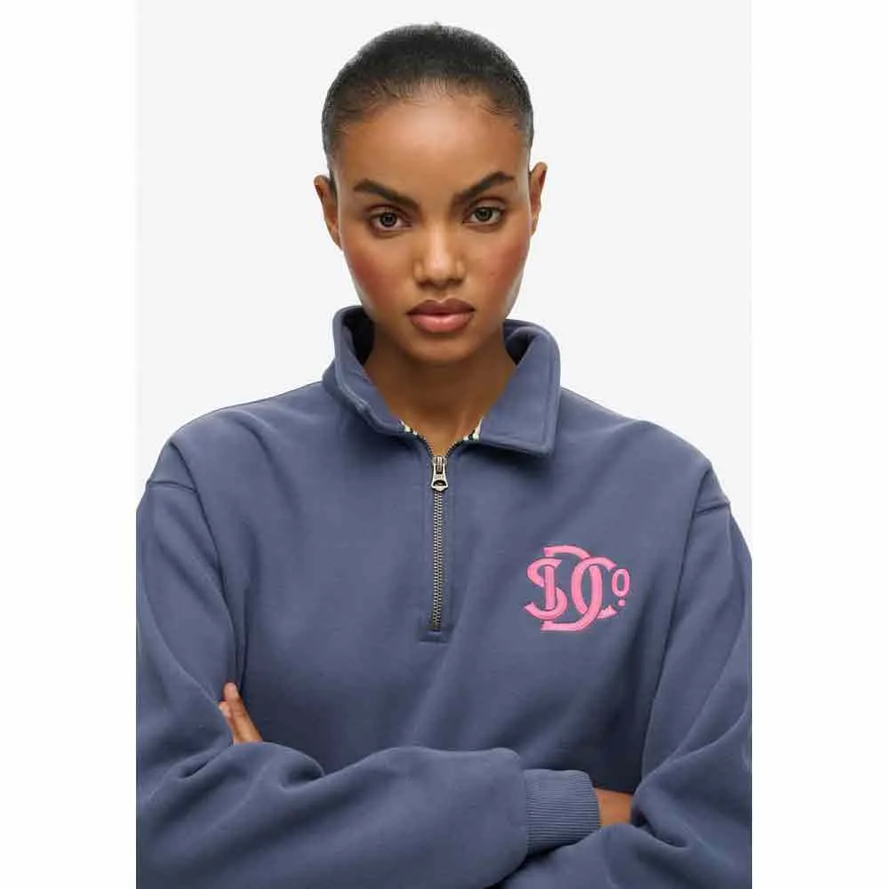 Свитер Superdry с неоновым воротником и застежкой-молнией до середины груди, синий — фото 4