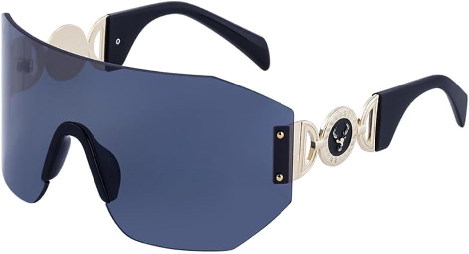 

Большие солнцезащитные очки-щитки для женщин, роскошные модные солнцезащитные очки без оправы для мужчин, трендовые солнцезащитные очки неправильной формы MUTYNE, C1 Black Gold Gray