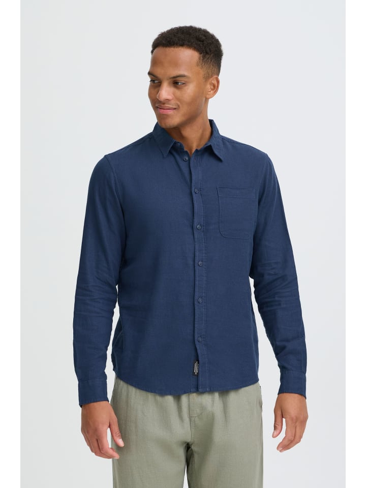 

BLEND Льняная рубашка BHMLinex синего цвета