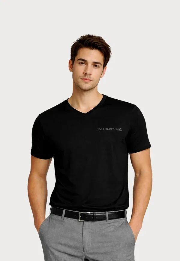 Футболка Emporio Armani Core logoband 2 pack parte alta v neck t shirts basic t-shirt, черный, серый — фото 2