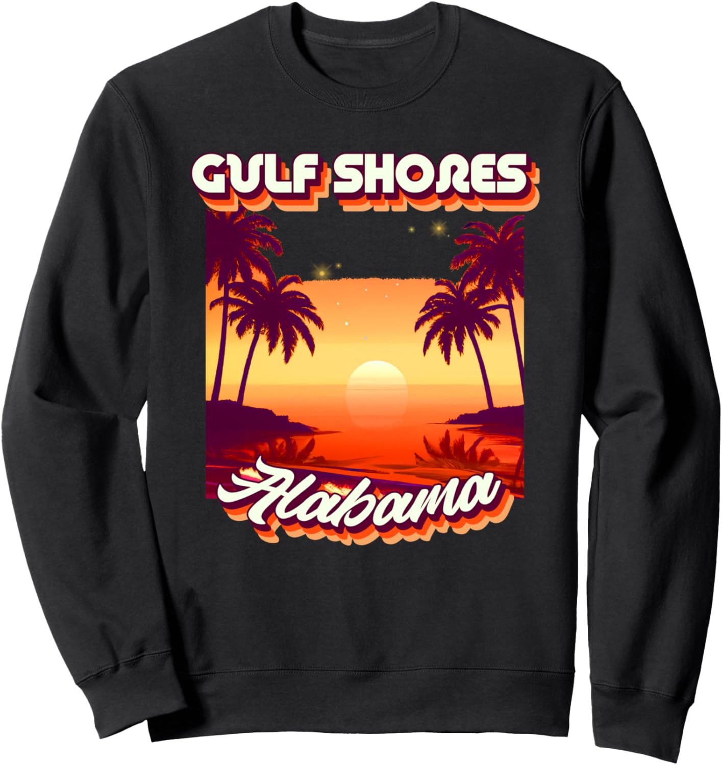 

Ретро-толстовка в стиле 80-х с изображением пальм на побережье Мексиканского залива, штат Алабама Gulf Shores Retro Beach Accessories, черный