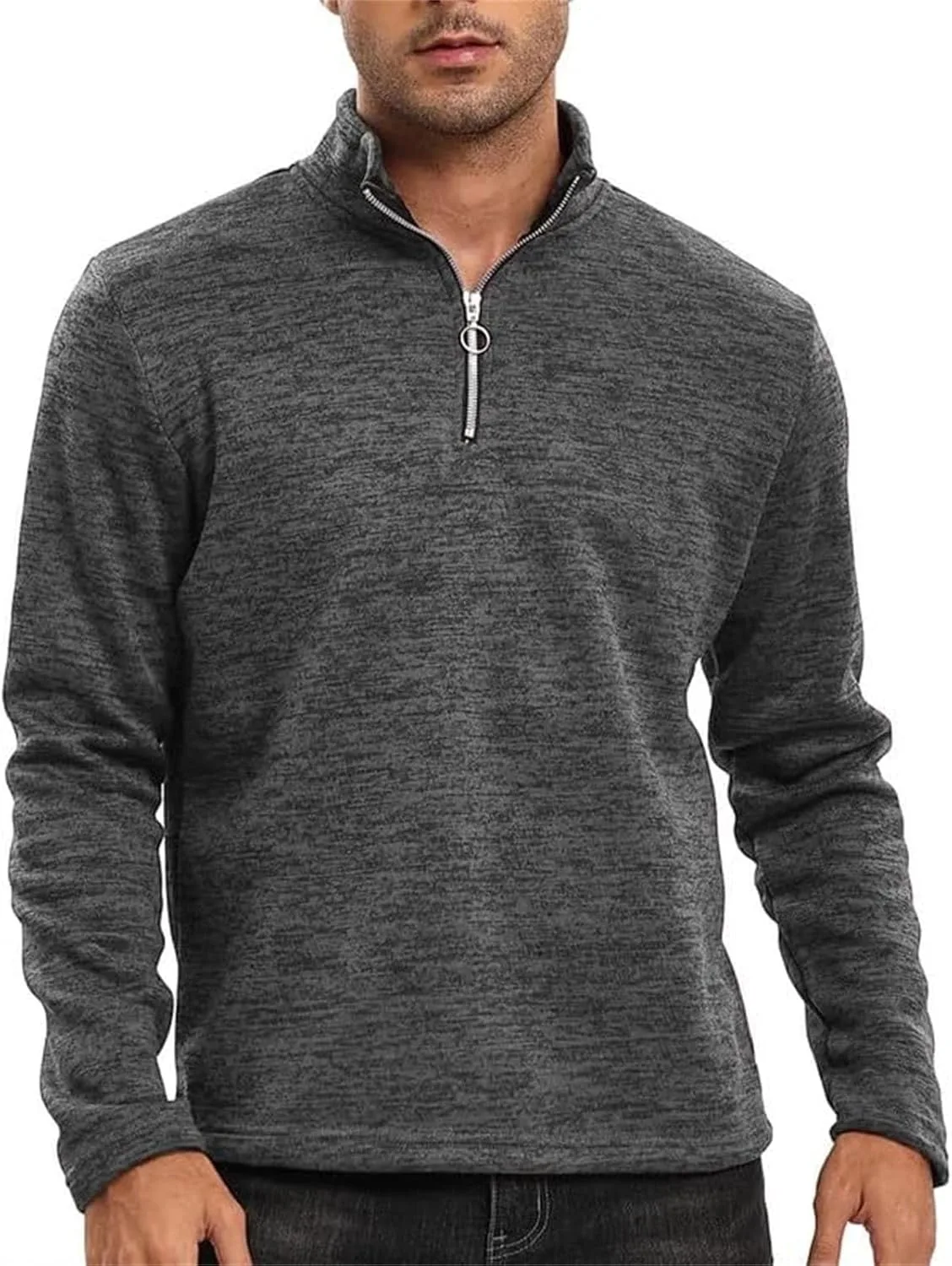 Полузастежка стойка пуловер мужской slim fit длинный рукав — фото 4