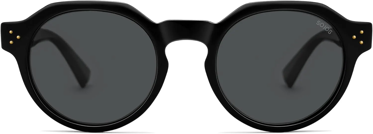 

Солнцезащитные очки SOJOS Retro Polarized для женщин и мужчин, винтажные круглые солнцезащитные очки в стиле 90-х с защитой UV400 SJ2623, Shiny Black/Grey