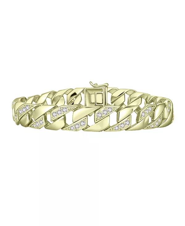 

Мужской плетеный кубинский браслет-цепочка из стерлингового серебра с кубическими цирконами Genevive, gold