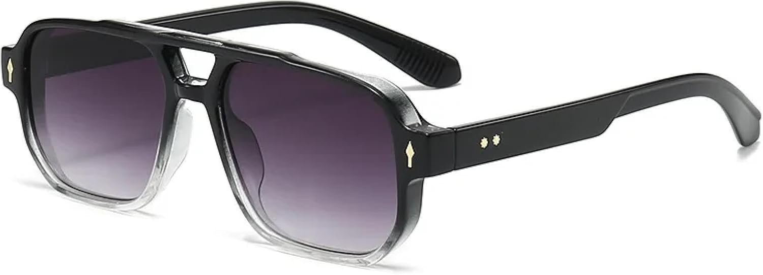 

Классические солнцезащитные очки с двойной перемычкой для женщин и мужчин, модные очки с прозрачными линзами Ocean, трендовые солнцезащитные очки с заклепками для женщин, защита от УФ-излучения UV400 MWTSYSQ, Black Grey