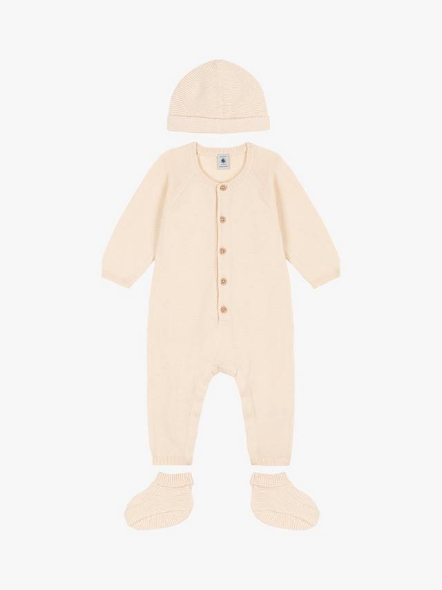 

Детский хлопчатобумажный трикотажный комбинезон Petit Bateau, кремовый