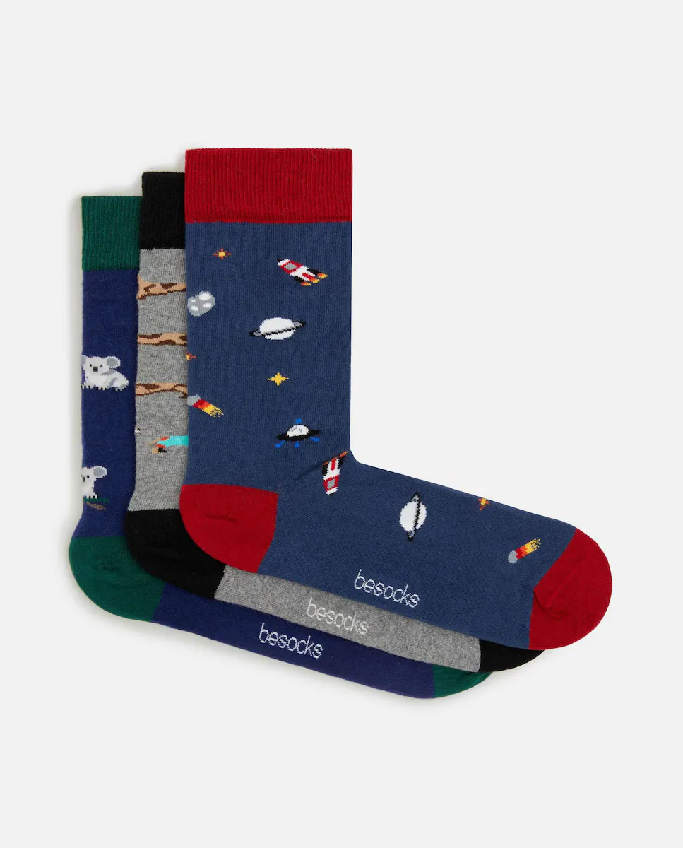 

Комплект из 3 пар мужских высоких носков из органического хлопка Besocks, мультиколор