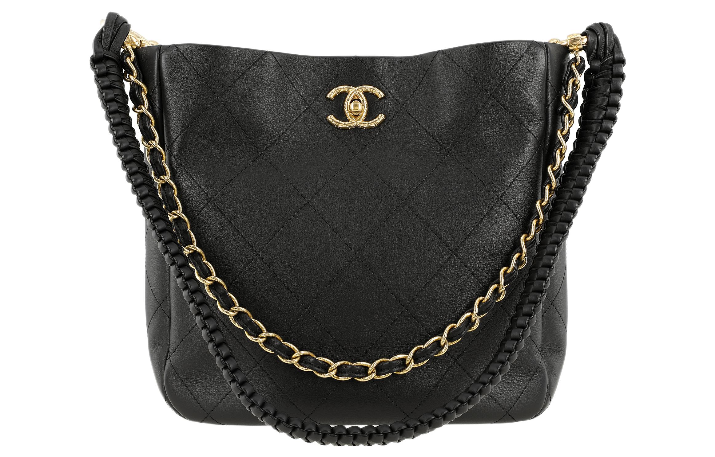 

CHANEL Сумка из телячьей кожи с золотистым металлом, сумка через плечо среднего размера, женская, черная