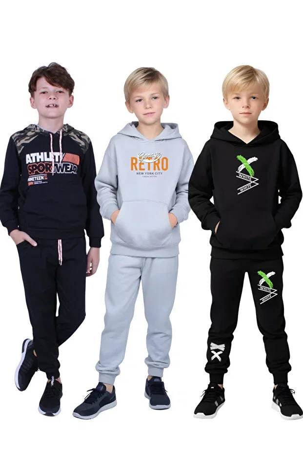 Детский спортивный комплект для мальчиков с принтом Fyk Kids, Khaki-Grey-Black