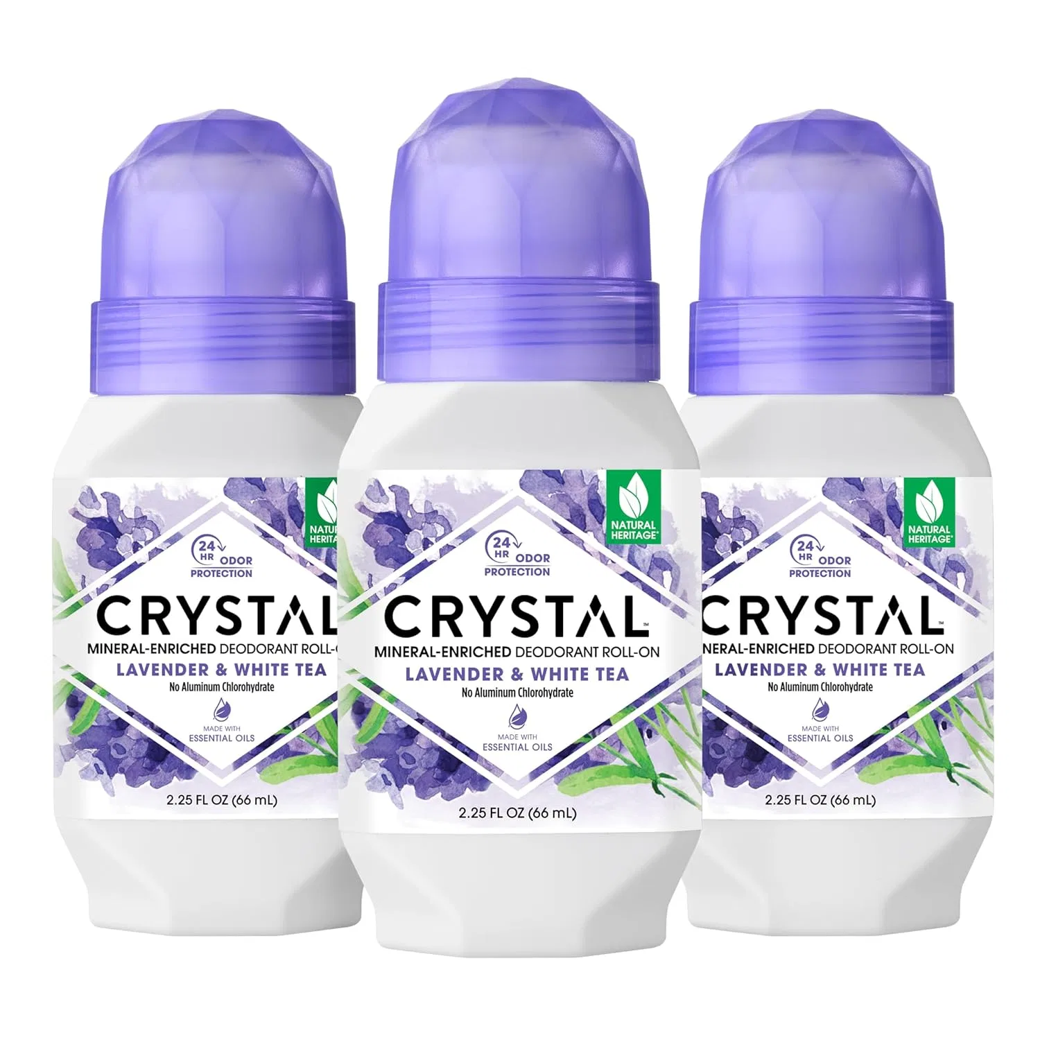 Дезодорант-ролик Crystal Essence Mineral, Лаванда и Белый чай, 3 шт по 65 мл