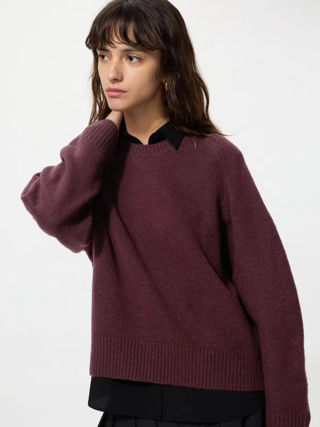 Свитер Uniqlo с круглым вырезом из пряжи «суфле», бордовый