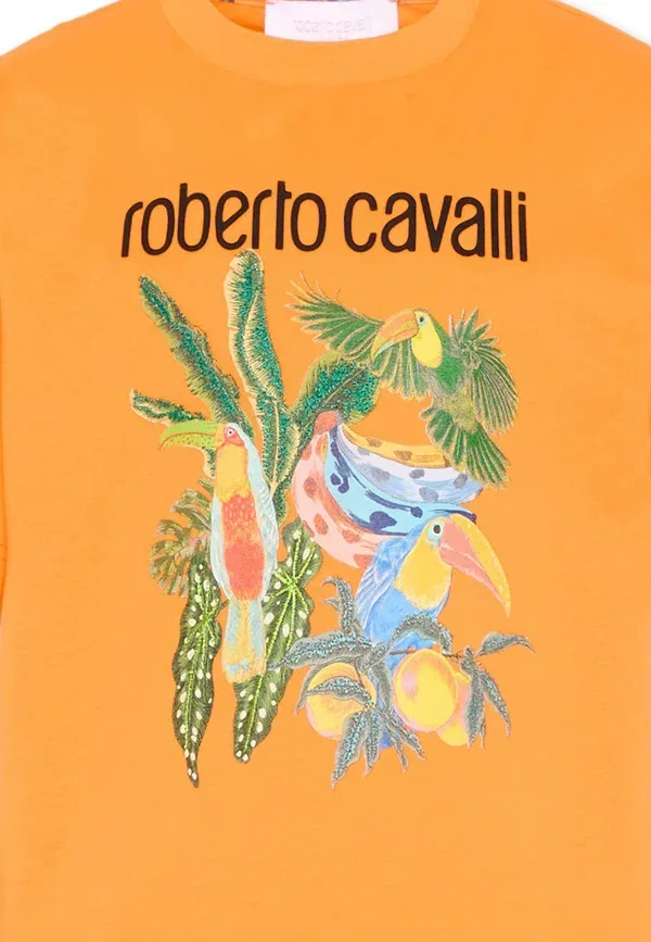 Футболка с принтом животных Roberto Cavalli Junior, оранжевый — фото 3