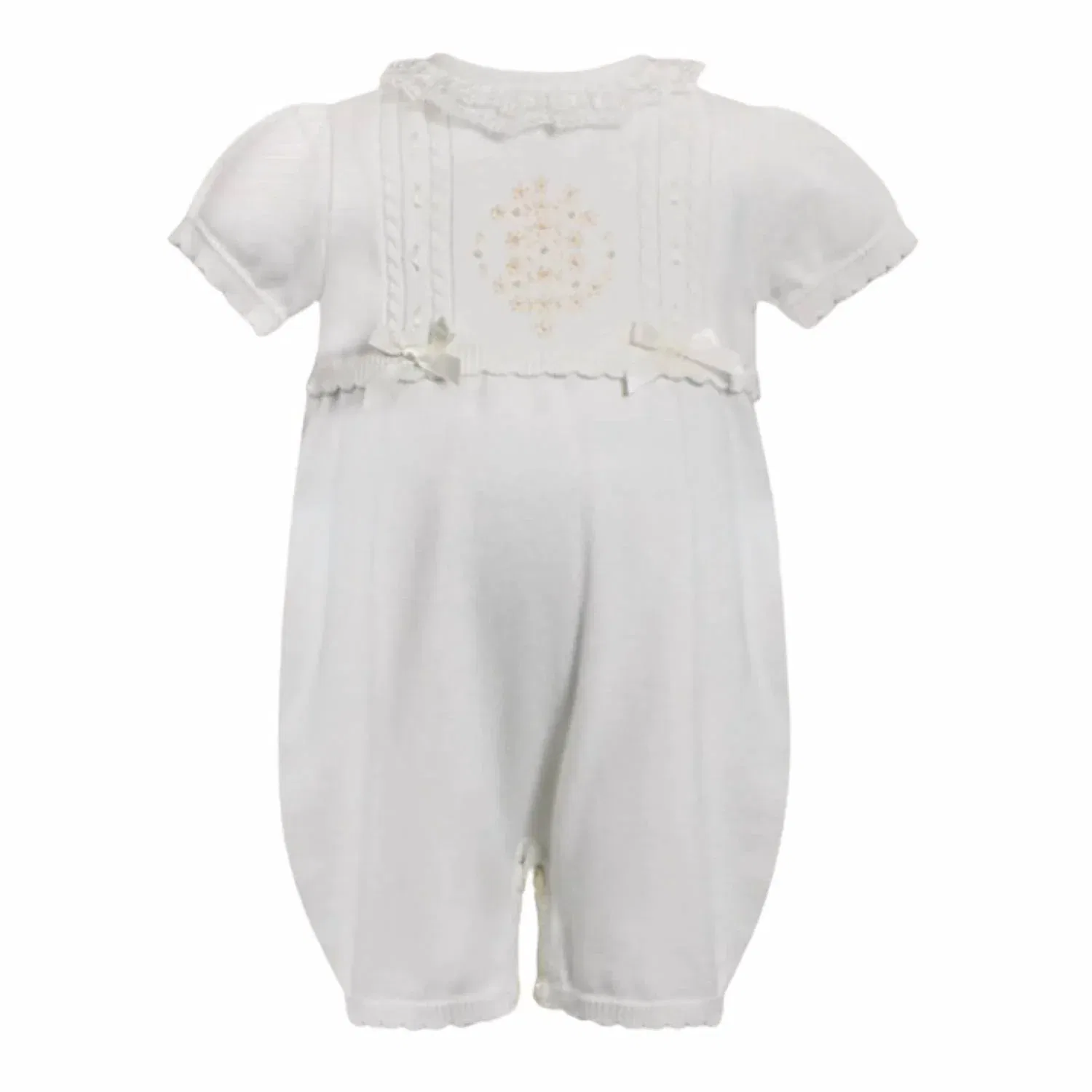 Детский вязаный боди-комбинезон с чепчиком комплект Heritage Knit Sarah Louise, Ivory And Peach