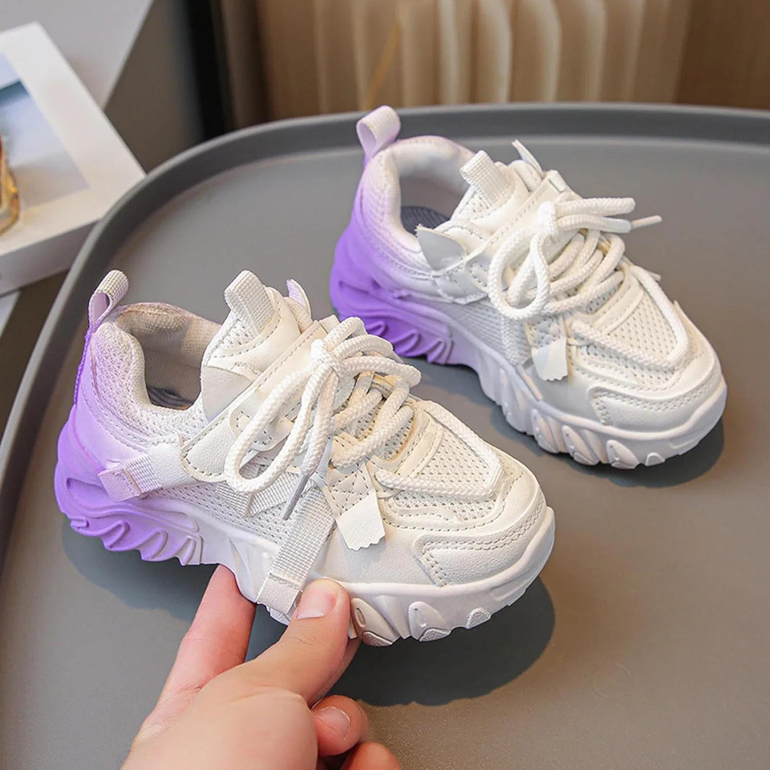 Детские кроссовки для девочек с принтом, на шнуровке, Purple — фото 4